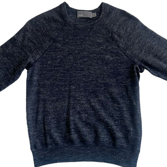 Vince Women’s Wool Linen Blend Navy Blue Crewneck Cozy Sweater size Small - Picture 5 of 11